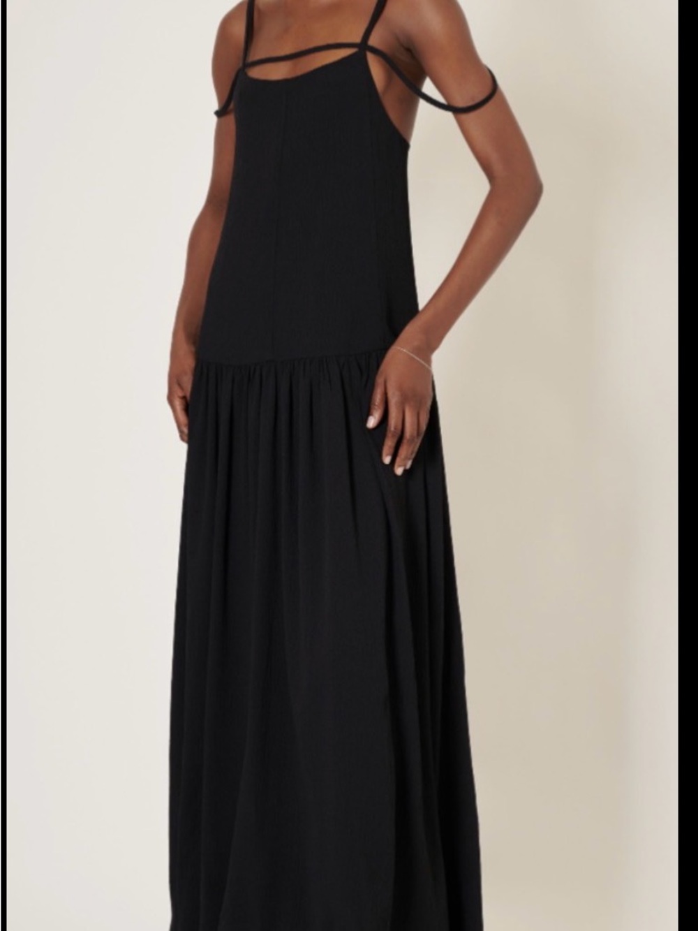Black Strappy Maxi Dress with Gathered Skirt